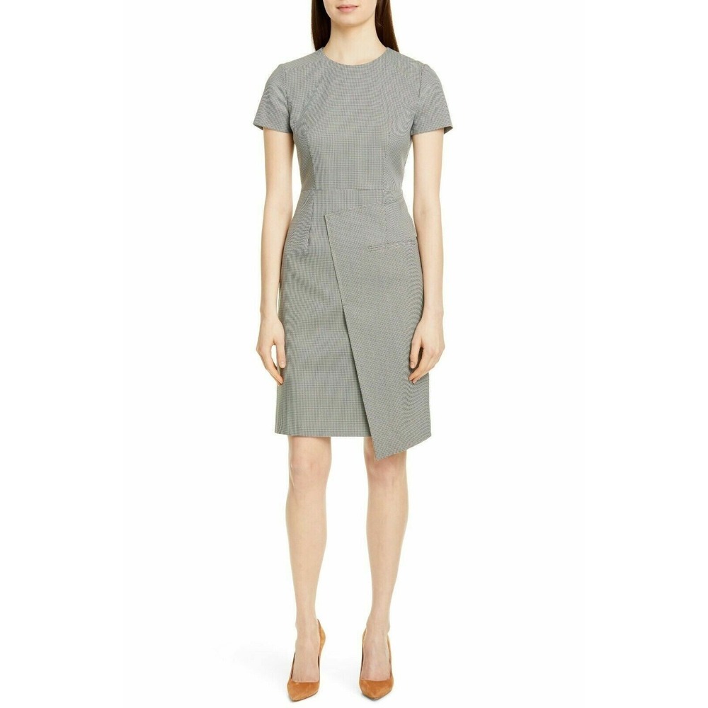 Hugo Boss Dureta Asymmetrical Mini Houndstooth Sheath Dress $545 Size 8